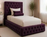 Lavender Purple Single Bed with mattress – Elegant Button-Tufted Bed Frame - Image 3