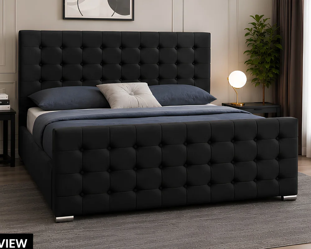 Elegant Black Bed with Headboard and Footboard Luxury Black Florida King Bed with Mattress – 180 × 200 cm Premium Upholstered Frame - Image 1