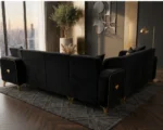 Luxury Black & Gold 6 seater Corner Sofa - Plush Velvet, Extra Foam- Higher Seats & Stylish Gold Detailing- Modern Premium Design - Image 3