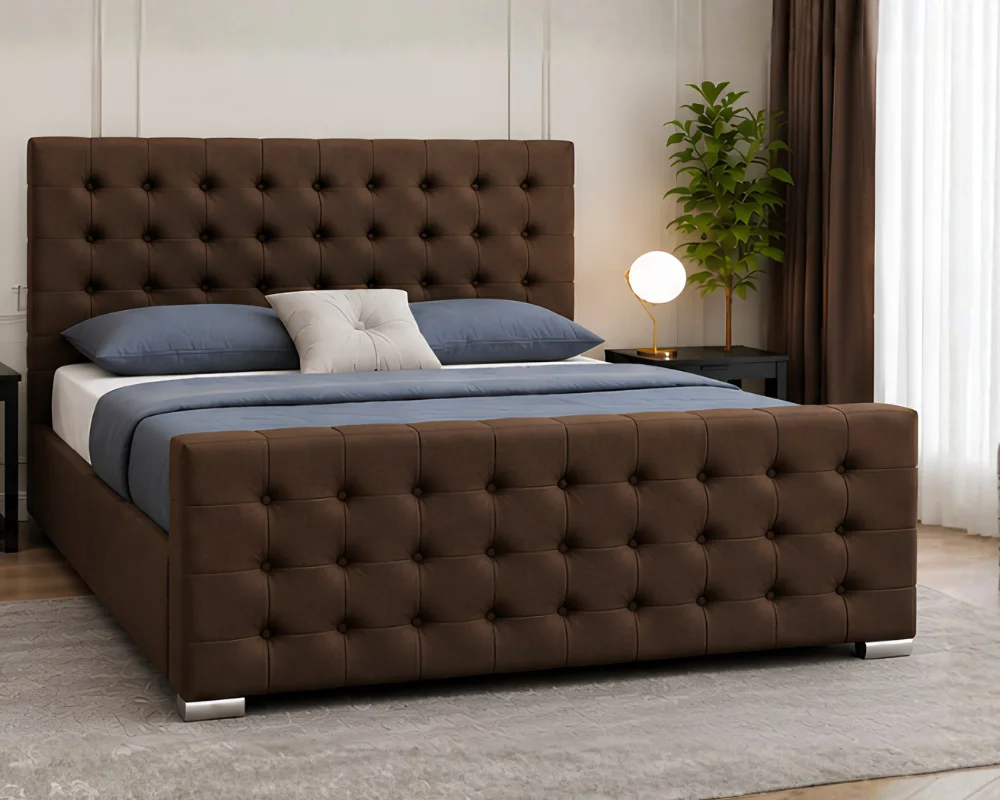 Elegant Brown Tufted Bed Luxury Brown Florida 5ft King Size Bed with Mattress – Elegant Tufted Design (Copy) - Image 1