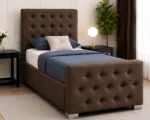 Premium Brown Upholstered Single Bed with Crystal Button Headboard-90 × 190 cm Bed with mattress - Image 2