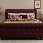 Elegant Burgundy Emperor Bed with Mattress - Premium Sleigh Frame