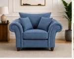 Nicole Blue 1 Seater Lounge Chair – Elegant Rolled Arm Luxury Sofa - Image 2