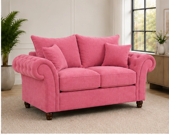 Elegant Contemporary Corner Sofa Suite – Premium Large L Shape Sofa with Spacious Seating and Stylish Modern Family Home Design Rosalie 2 Seater Chesterfield Sofa – Pink Velvet - Image 1