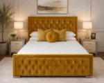 Rich Gold Yellow Hilton Super King Bed with mattress – 6ft | 200 × 200 cm Premium Padded Headboard - Image 2