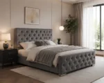 Modern Grey Florida 5ft Bed with Mattress – 180 × 200 cm Upholstered King Bed - Image 3