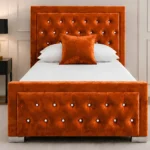 Burnt Orange Hilton Single Size Bed with mattress – Elegant Tufted Headboard