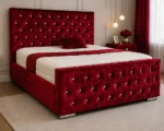 Burgundy Red Velvet Bed Frame with mattress – Elegant Tufted Upholstered Bed with Headboard & Footboard - Image 2