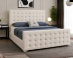 Cream Velvet Bed Frame with mattress – Elegant Deep Button Tufted Double Bed with Statement Headboard & Footboard - Image 2