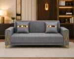 Luxury Turkish Sofa bed – Grey 3 Seater Sofa with Gold Accents