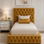Royal Mustard Gold Single Bed with mattress – Luxury Velvet Upholstered Bedroom Furniture