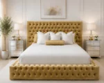 Modern Mustard Gold Ambassador Bed with Mattress-160 × 200 cm