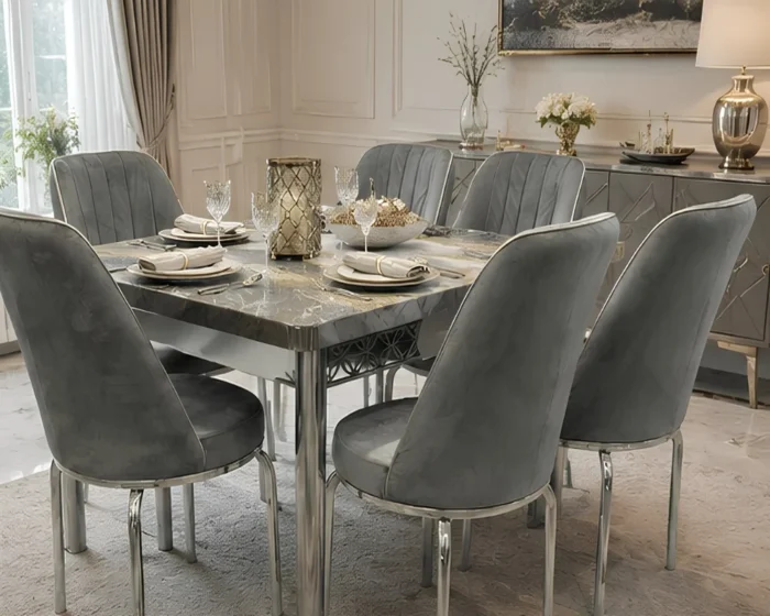 Luxury Dining Table with 6 Chairs Set – Sophisticated Dining Furniture Designed for Family Meals and Gatherings