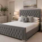 Elegant Grey Hilton Super King Size Bed with mattress – 200 × 200 cm with Mattress & Upholstered Frame