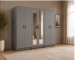 Modern Grey 6 Door Wardrobe with 2 Full-Length Mirrors Spacious Bedroom Storage - Custom Colours & Sizes Available (Copy) - Image 2