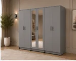 Modern Grey 6 Door Wardrobe with 2 Full-Length Mirrors Spacious Bedroom Storage - Custom Colours & Sizes Available (Copy) - Image 4