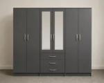 6 Door  black Wardrobe with 3 Drawers & Double Mirrors –  Modern Bedroom Storage Cabinet - Image 2