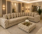 Premium Beige L Shape Sofa – Elegant Tufted Corner Living Room Sofa