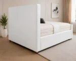 Premium Snow White Upholstered Bed – Glamorous Button Tufted Headboard & Footboard with mattress - Image 3
