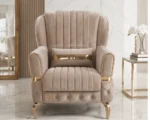 Luxury Vertical Channel Armchair – Gold Accent Velvet Chair