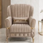 Luxury Vertical Channel Armchair – Gold Accent Velvet Chair