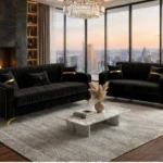 Luxury Black Velvet Sofa Set – Modern Gold Accent Sofa - Premium Plush Velvet Upholstery