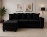Modern L-Shaped Black Sofa with Chaise – Stylish Living Room Furniture