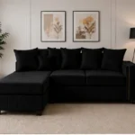 Modern L-Shaped Black Sofa with Chaise – Stylish Living Room Furniture
