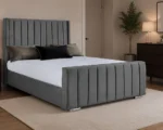 Iron Grey Double Panel Bed – Wingback Panel Bed with Mattress - Image 4