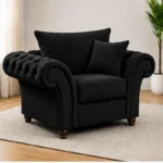 Nicole Jet Black 1 Seater Sofa – Luxury Rolled Arm Chesterfield Chair