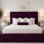 Purple Velvet Double Bed with Mattress-Royal Purple Double Bed with Mattress – 4ft6