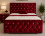 Burgundy Red Velvet Bed Frame with mattress – Elegant Tufted Upholstered Bed with Headboard & Footboard