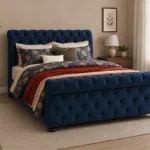 Elegant Deep Blue King Bed Frame-Luxury Sleigh Bed 180 × 200 cm with mattress