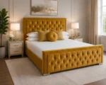 Rich Gold Yellow Hilton Super King Bed with mattress – 6ft | 200 × 200 cm Premium Padded Headboard - Image 3