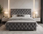 Modern Grey Florida 5ft Bed with Mattress – 180 × 200 cm Upholstered King Bed - Image 2
