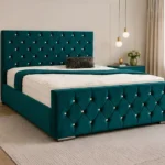 Deep Teal Florida King Size Bed – 180 × 200 cm 5ft Tufted Headboard with Mattress
