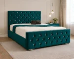 Modern Deep Teal Velvet Bed – Luxury Diamond Quilted Double Bed Frame with mattress - Image 2