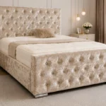 Champagne Beige Florida King Size Bed with Mattress – 5ft 180 × 200 cm Upholstered Bed