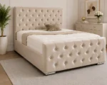 Beige Florida King Size Bed with Mattress – 5ft 180 × 200 cm Upholstered Tufted Bed