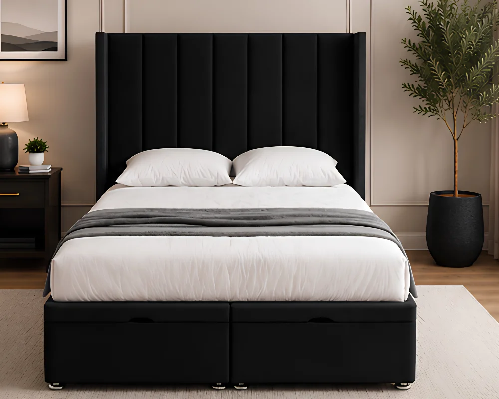 Modern Black Double Bed Modern Double Ottoman Bed with Storage - Double Gas Lift Ottoman Bed with Mattress - Image 1