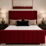 Red Panel Bed with Mattress – Panel Wingback Double Bed with Mattress – 160 x 200 cm