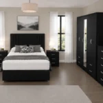 Premium King Size Bed Bedroom Set – Five Door Wardrobe with Four Bottom Drawers – Chest of Five Drawers & Two Bedside Tables
