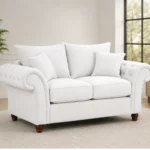 Luxury White 2 Seater Sofa – Classic Chesterfield Fabric Lounge Sofa
