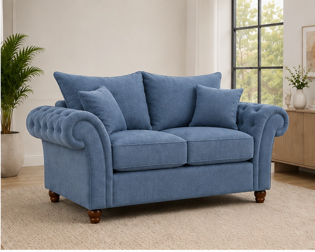 Modern Luxury Corner Sofa Suite – Premium L Shaped Living Room Furniture with Generous Seating and Beautiful Contemporary Upholstery Elegant Blue 2 Seater Sofa – Luxury Chesterfield Style Fabric Sofa - Image 1