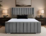 Iron Grey Double Panel Bed – Wingback Panel Bed with Mattress