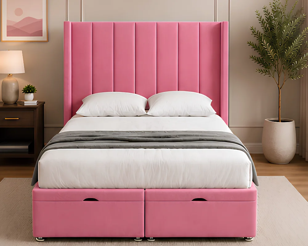 Modern Pink Double Bed Double Size Ottoman Bed - Ottoman Bed 160x200 cm - Image 1