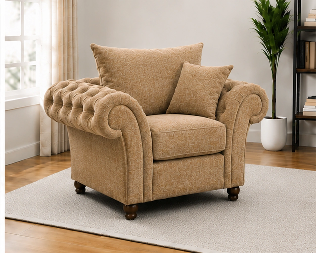 Modern Premium L Shape Sofa – Elegant Corner Living Room Suite with Comfortable Seating and Sophisticated Contemporary Styling Nicole Sand Beige 1 Seater Sofa – Luxury Rolled Arm Chesterfield Chair - Image 1