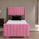 Rose Pink Panel Single Bed – Elegant Padded Headboard & Comfortable Mattress