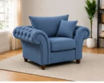 Nicole Blue 1 Seater Lounge Chair – Elegant Rolled Arm Luxury Sofa