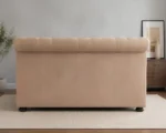 Beige Velvet Sleigh Double Bed Frame - 160x200cm Upholstered Bed with mattress - Image 4
